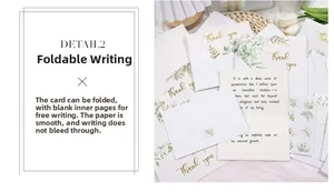 Detail of eucalyptus thank you card with gold lettering and smooth ink-proof paper