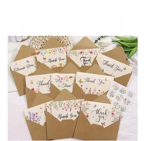 Floral thank you card set with watercolor prints and brown kraft envelopes