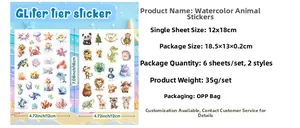 Detailed size specifications for cute watercolor animal sticker sheets for kids decoration