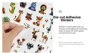 Macro shot of waterproof holographic laser cartoon animal stickers with easy-peel adhesive back