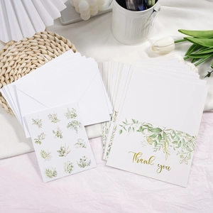 Eucalyptus thank you card set with envelopes and botanical stickers for wedding or gifts
