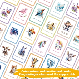 Set of 48 watercolor animal affirmation cards for kids featuring positive German quotes