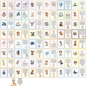 Set of 48 watercolor affirmation cards for kids featuring cute animals and German text