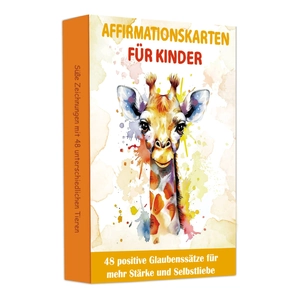 48 watercolor animal affirmation cards for children with motivational German phrases