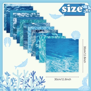 Set of 12x12 inch ocean wave scrapbook paper with 10 various blue sea water textures