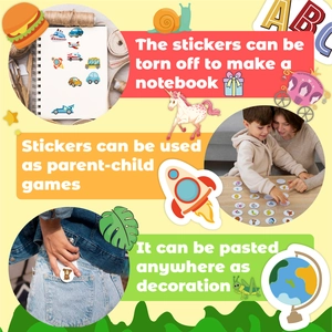 Cartoon stickers for kids featuring unicorns and rockets for DIY crafts and decoration