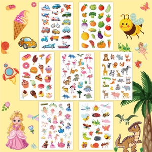 Detailed set of 7 colorful cartoon sticker sheets for kids' DIY crafts and decoration