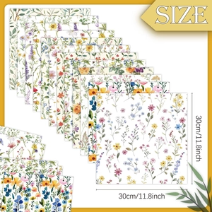 Aquarel bloemen scrapbook papier set 30x30cm met madeliefjes en bladeren patronen
