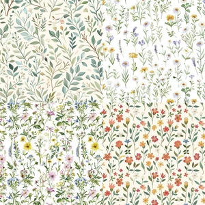 Detail van vier aquarel bloemenpatronen voor DIY scrapbooking papiervellen