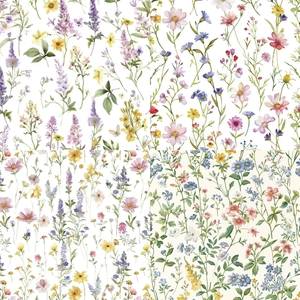 Detail van vier bloemenpatronen voor scrapbooking met waterverf madeliefjes en blad