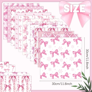 24 sheets of pink bow theme decorative scrapbooking paper set, 12x12 inch patterns