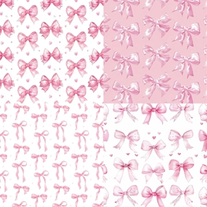 Detail showing four pink watercolor bow patterns for scrapbooking and gift wrapping paper