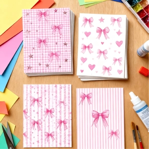 Pink bow scrapbooking paper kit 24 sheets for DIY crafts with craft tools set