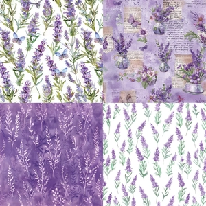 Detailansicht von Lavendel-Scrapbook-Papier mit Aquarell-Blumen- und Schmetterlingsdesigns