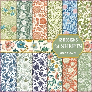 Vintage Botanical Pattern Scrapbooking Paper Morris Style Double Sided Offset Paper For DIY Crafting Journaling And Decorative Art Projects