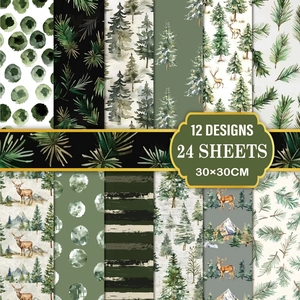 Watercolor Floral Forest Elk Scrapbook Paper For DIY Journaling Craft Double Sided Art Background Paper Large Square Sheets