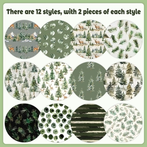 Forest watercolor scrapbook paper set with 12 reindeer and pine patterns in 30x30cm size
