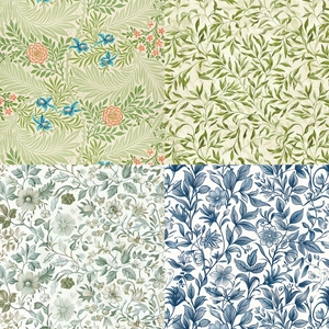 Detail of four Morris style floral patterns for scrapbooking and decorative paper