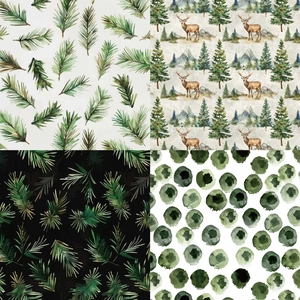 Detail of 30x30cm scrapbook papers with watercolor reindeer and forest patterns