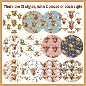 Set mit 24 Hochlandrind-Aufklebern im Aquarell-Stil für Scrapbooking und Dekoration
