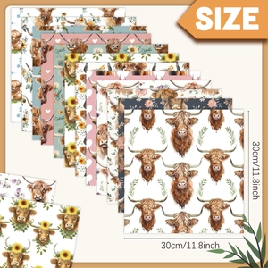 Aquarell-Bastelpapier mit Highland-Cattle-Motiv für Scrapbooking, Größe 30x30cm