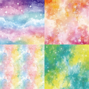 Vista detallada de cuatro patrones de acuarela de galaxias para papel de scrapbooking