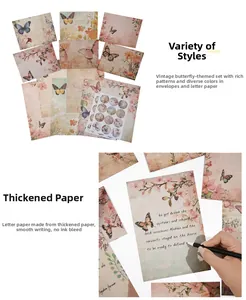 Detail of vintage floral butterfly stationery set with thick paper for smooth writing