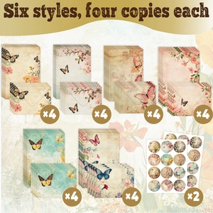 Vintage floral and butterfly stationery set with 24 letter papers, envelopes and stickers