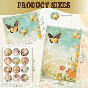 Floral butterfly stationery set with envelopes, letter paper, and stickers shown in detail