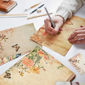 Vintage floral butterfly stationery set with writing paper and retro envelopes