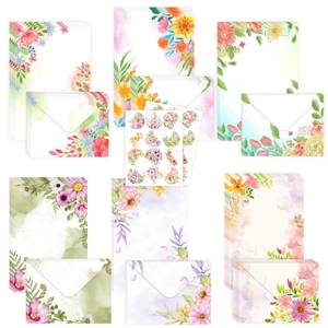 Watercolor Floral Stationery Letter Paper Envelopes And Stickers For Birthday Party Greeting Handwriting Elegant Aesthetic