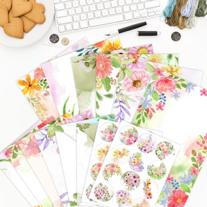 Watercolor floral stationery set with envelopes and stickers for elegant hand-written letters