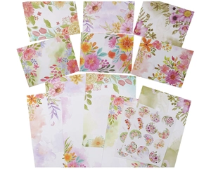 Floral stationery set with watercolor flower envelopes, writing papers and seal stickers