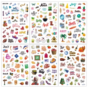 6 sheets of 263 cartoon holiday planner stickers for annual scrapbooking and journaling