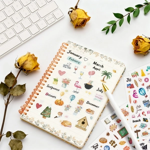 Creative English planner stickers set with watercolor seasonal holiday and monthly themes