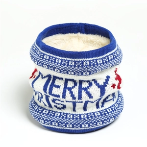 Knitted Christmas neck warmer with Merry Christmas text and thick white fleece lining