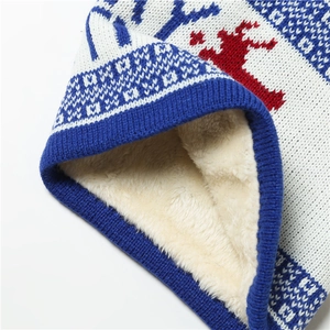 Winter Christmas knit neck warmer with elk patterns and warm fleece lining