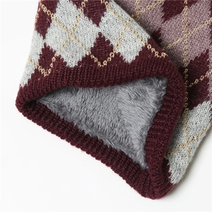 Tour de cou en tricot à losanges avec fil doré et doublure en peluche chaude