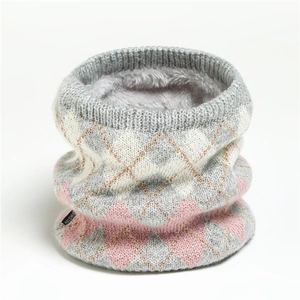 Tour De Cou Hiver Tricoté Polyester Doublé Polaire Argyle Plaid Fil D'or Écharpe Chaude Coupe-vent Pour Hommes Femmes