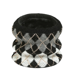 Tour de cou en tricot à losanges, fil doré et doublure polaire épaisse, gris et noir