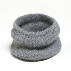 Detail of grey faux fur knit snood showing soft texture and thick thermal lining