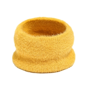 Bright yellow mohair knit neck warmer with soft thick plush texture for winter warmth