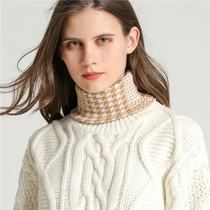 Houndstooth Pattern Knitted Neck Warmer Winter Thickened Thermal Snood Scarf For Women Men Kids Cold Weather Face Gaiter