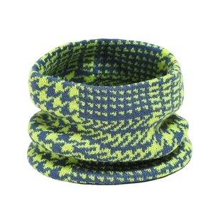 Green and blue knitted neck warmer with houndstooth pattern for women and kids