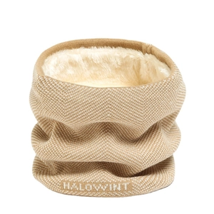 Water ripple knit neck warmer with fleece lining and khaki contrast stitching for winter