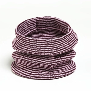 Detailed knit texture of the burgundy and pink striped winter neck warmer scarf