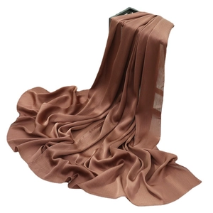 Deep brown pleated crepe long scarf with silky texture and elegant drape for women