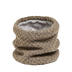 Scaldacollo invernale in maglia marrone chiaro con spessa fodera in pile grigio per uomo e donna