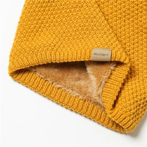 Winter warm knit neck gaiter with thick fleece lining and honeycomb texture in yellow