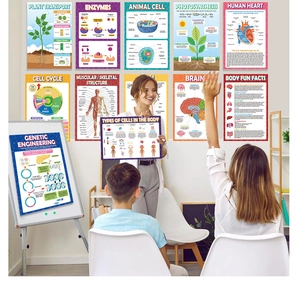 Educational biology poster set for classrooms featuring detailed anatomy and science diagrams
